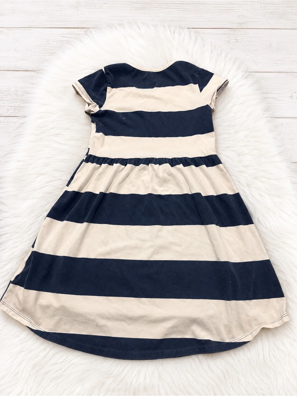 Faded Glory Girls Navy & Cream Striped High-Low Dress Size 7/8